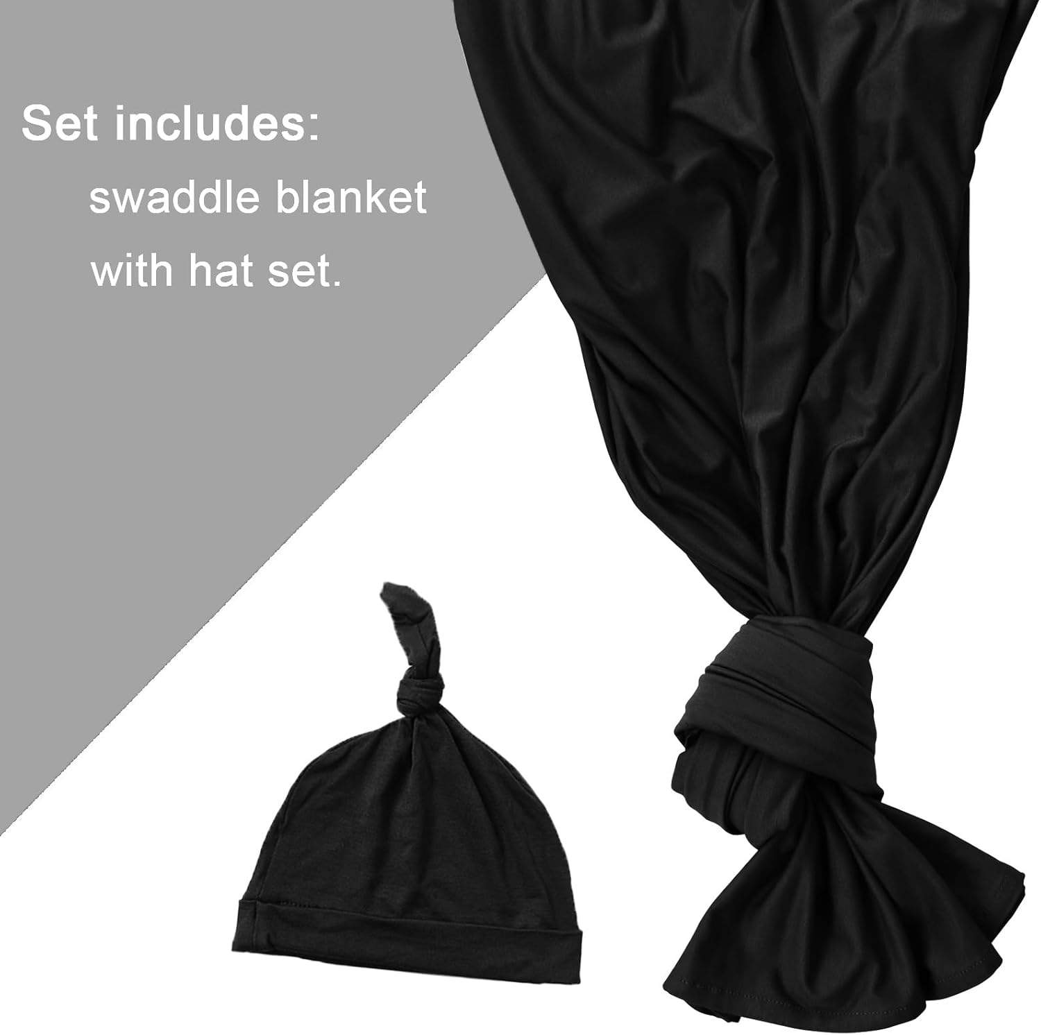 Aijoviko Newborn Swaddle Blanket with Hat Set Black
