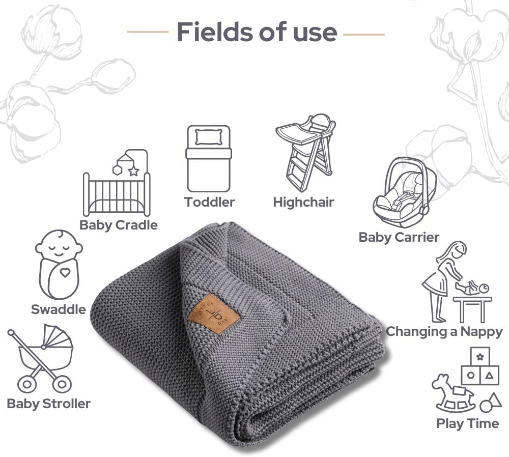 Little Dedi Organic Cotton GOTS Certified Baby Blanket - 30x40 Dark Grey