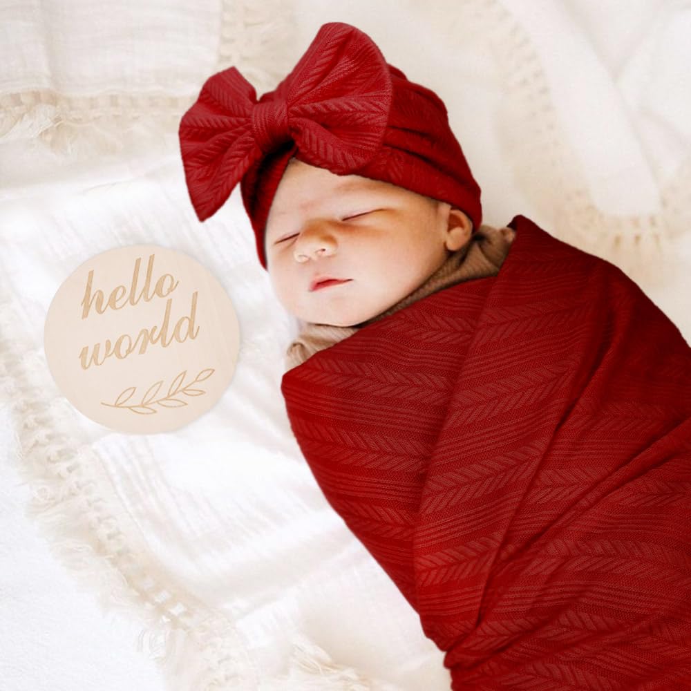 Dreshow Bqubo Swaddling Blanket Set with Bow Hat and Headband