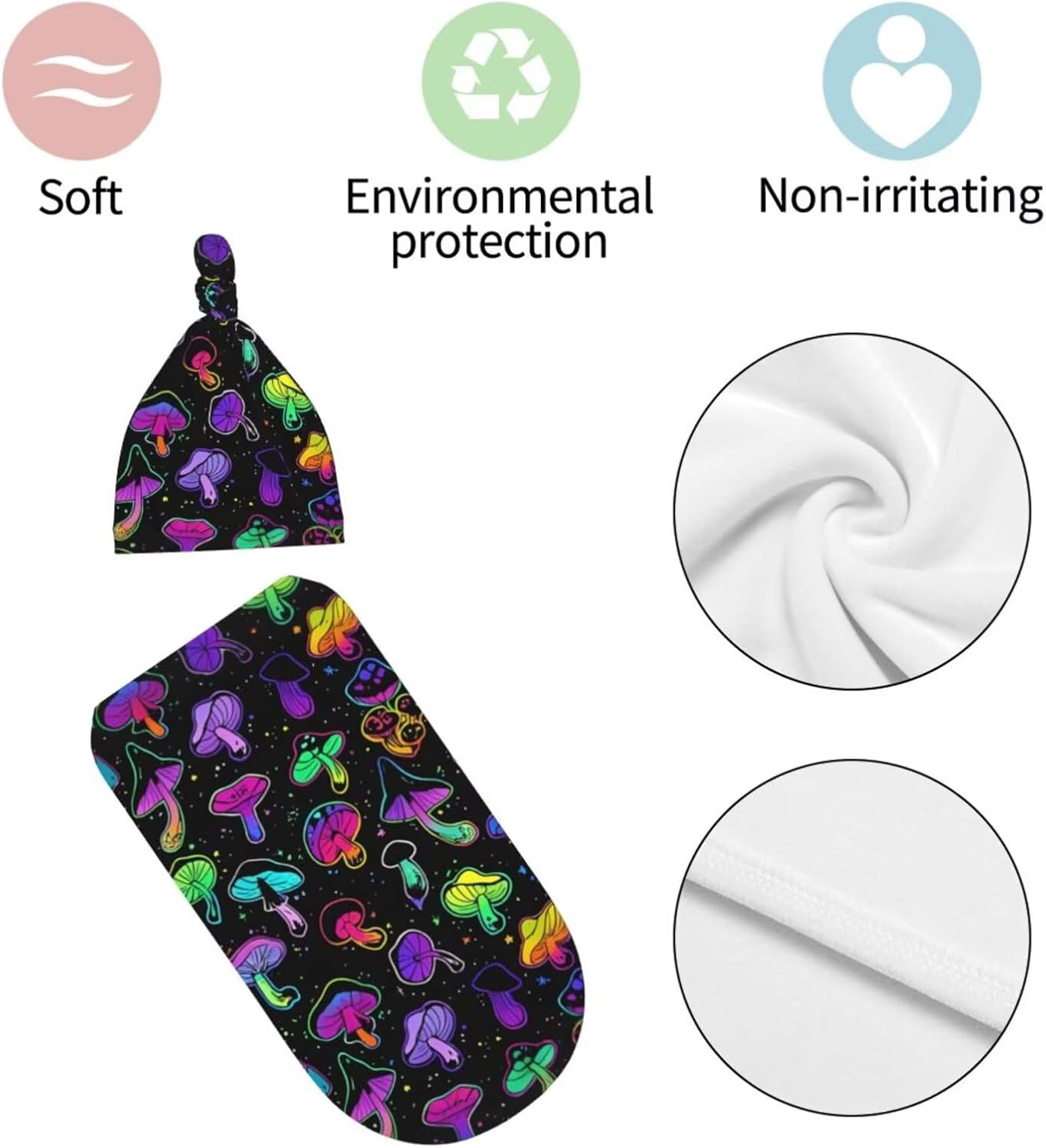 Mushroom Shape Swaddle Blanket Beanie Hat Set for Newborns