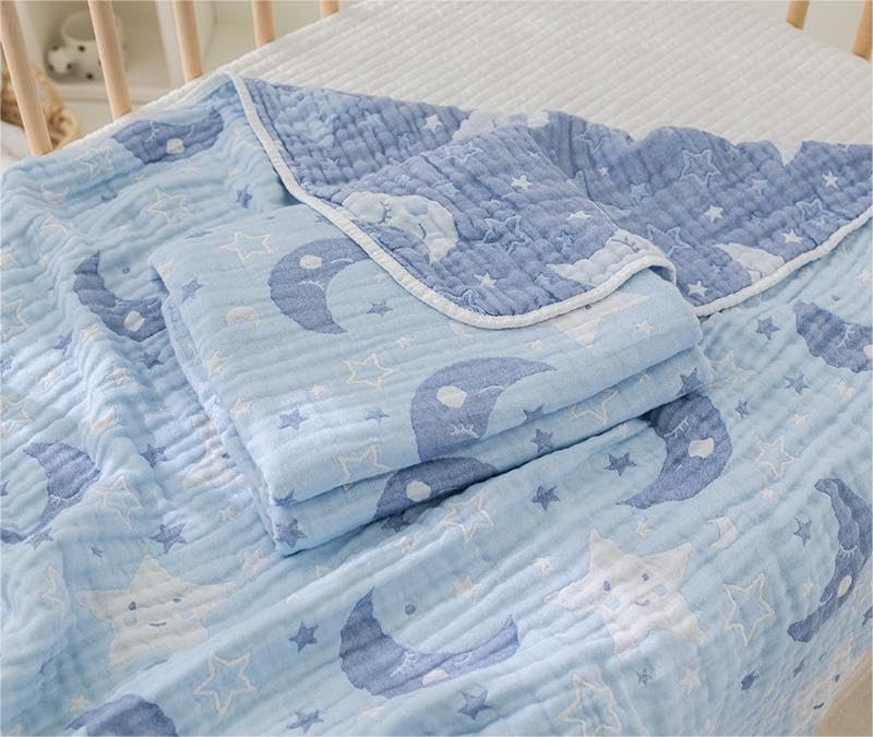 Soft 100 Cotton Muslin Baby Blanket with Moon Pattern