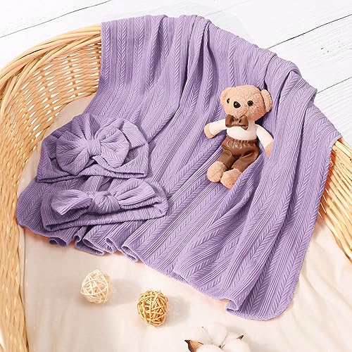 AQOKKA Newborn Swaddle Blanket Set with Hat and Wooden Sign