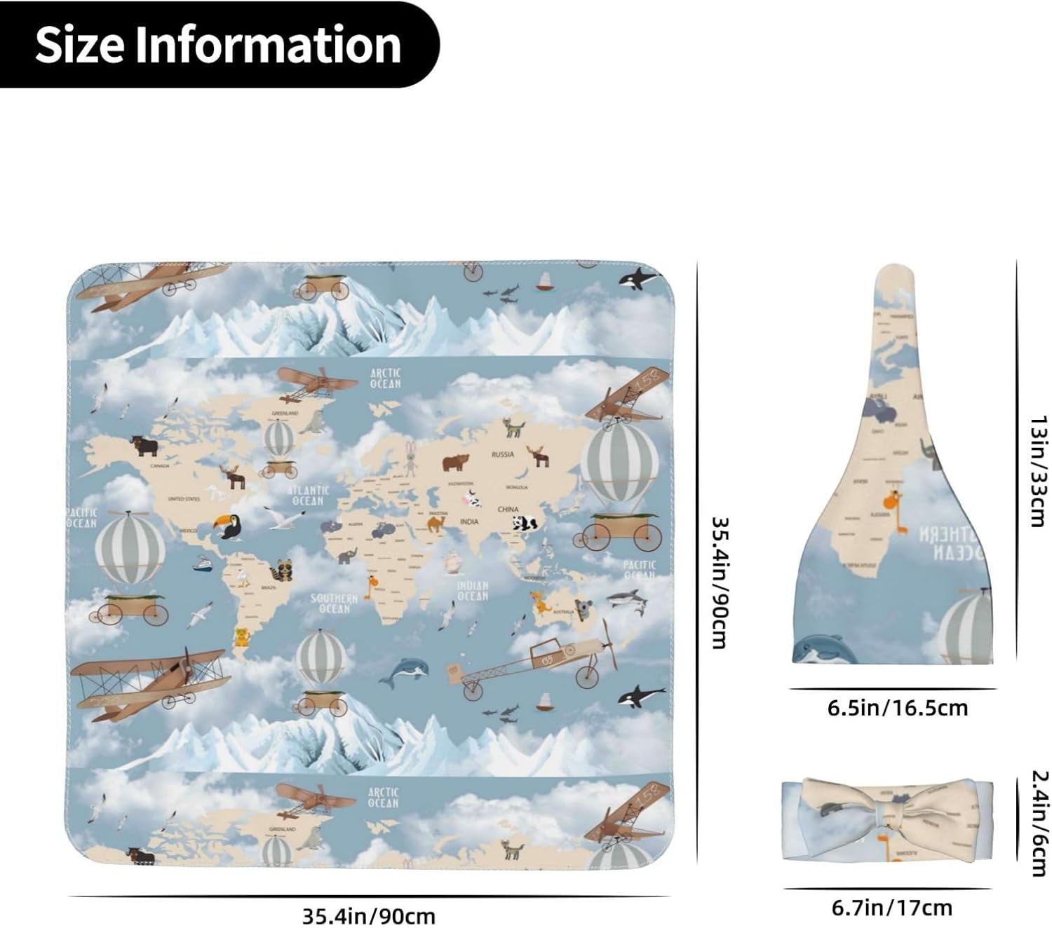 Salelf Animals Travel World Map Swaddling Blanket 3PCS Set