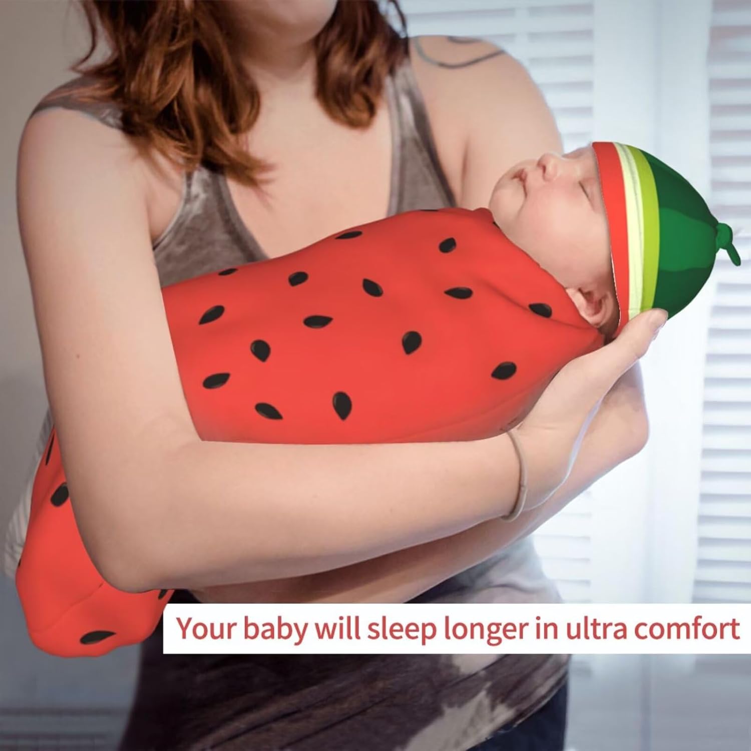 Watermelon Newborn Swaddle Blanket and Beanie Hat Set