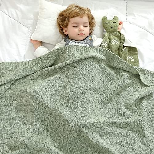 LAWKUL Cable Knitted Baby Blanket Soft Sage Green 40x30
