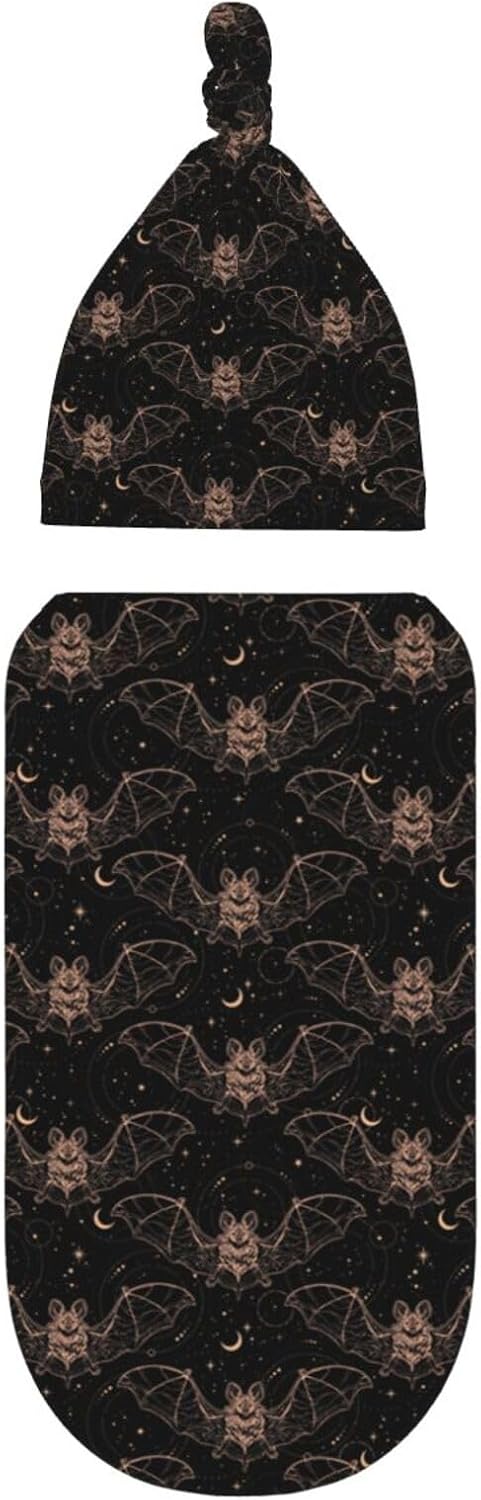 Night Bat Moon Newborn Swaddle Blanket Hat Set