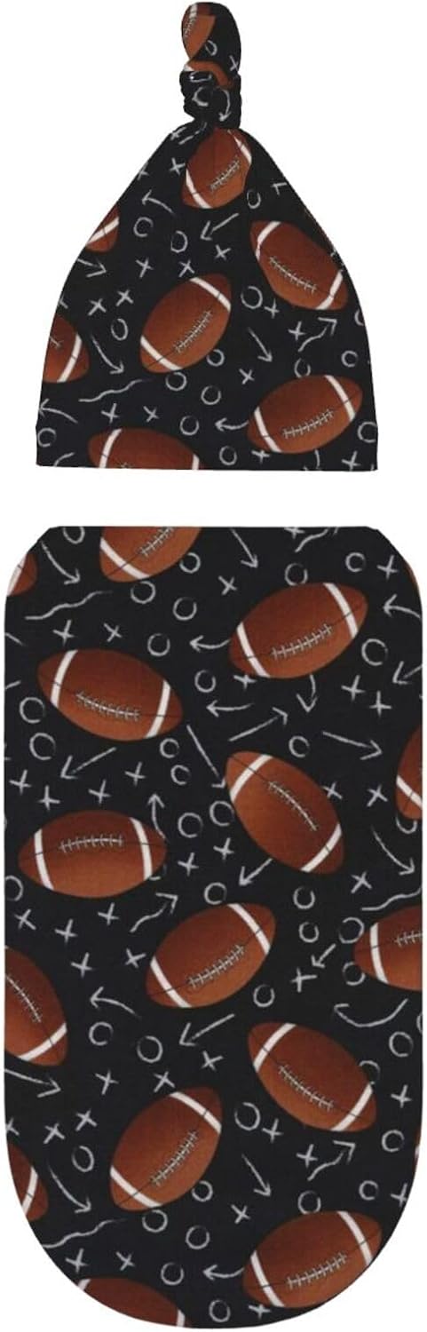 Football Baby Swaddle Blanket Beanie Set for Newborns