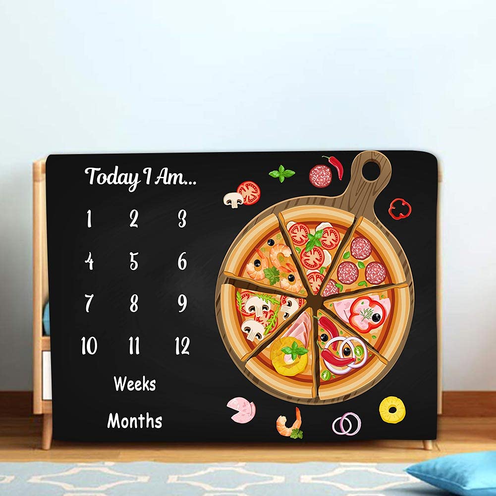 Baby Monthly Milestone Blanket - Pizza Black Personalized 60x40