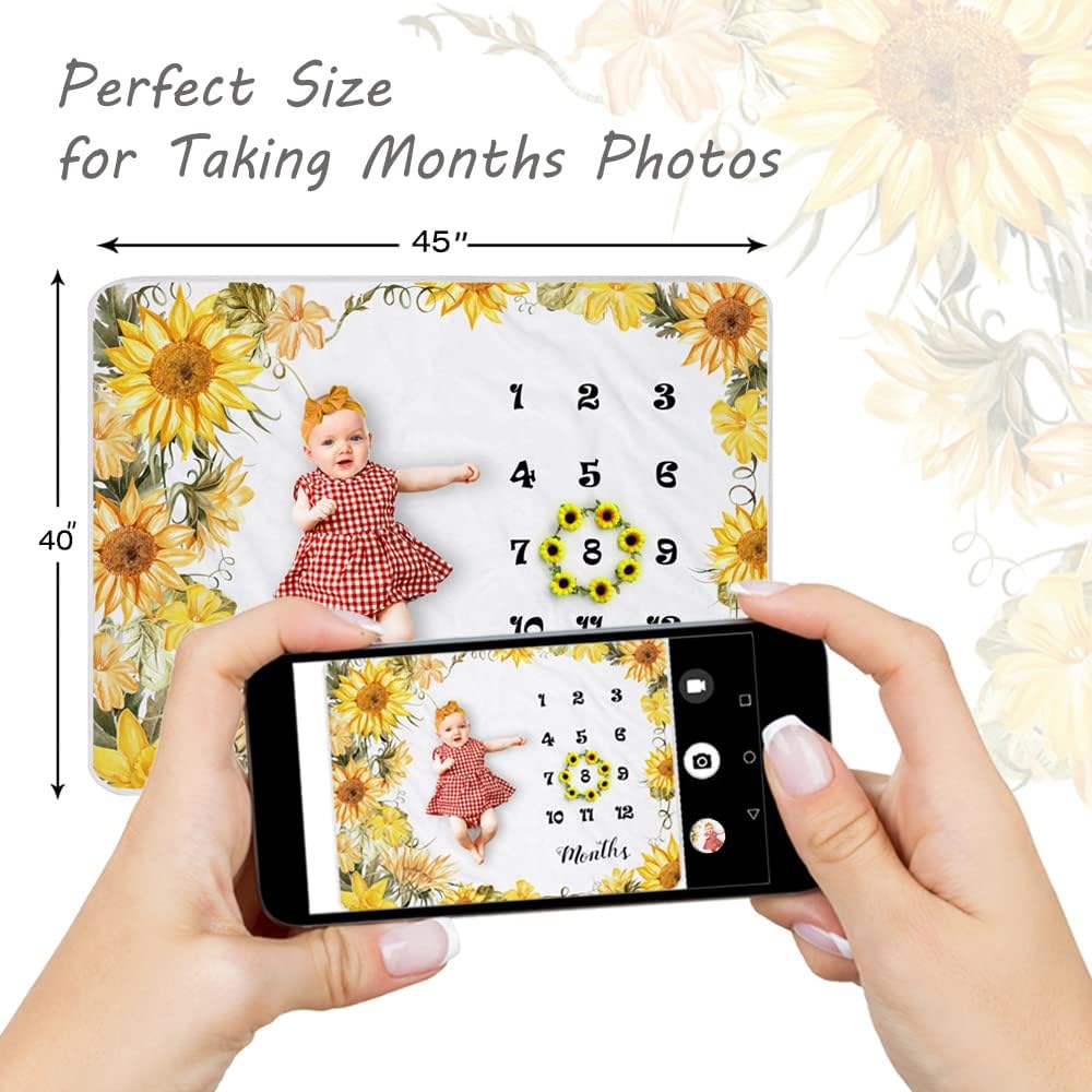 Yoothy Sunflower Baby Monthly Milestone Blanket for Girls