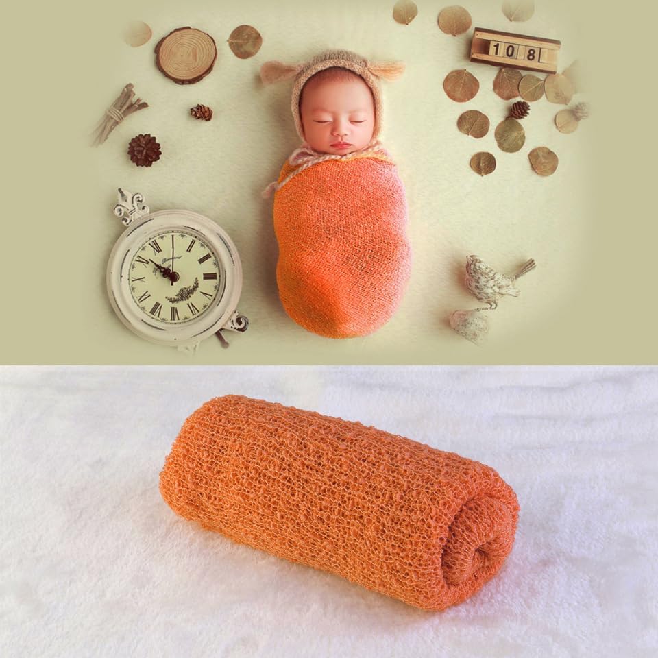 NUOBESTY Newborn Photography Stretch Wrap - Orange Cotton Swaddle Blanket