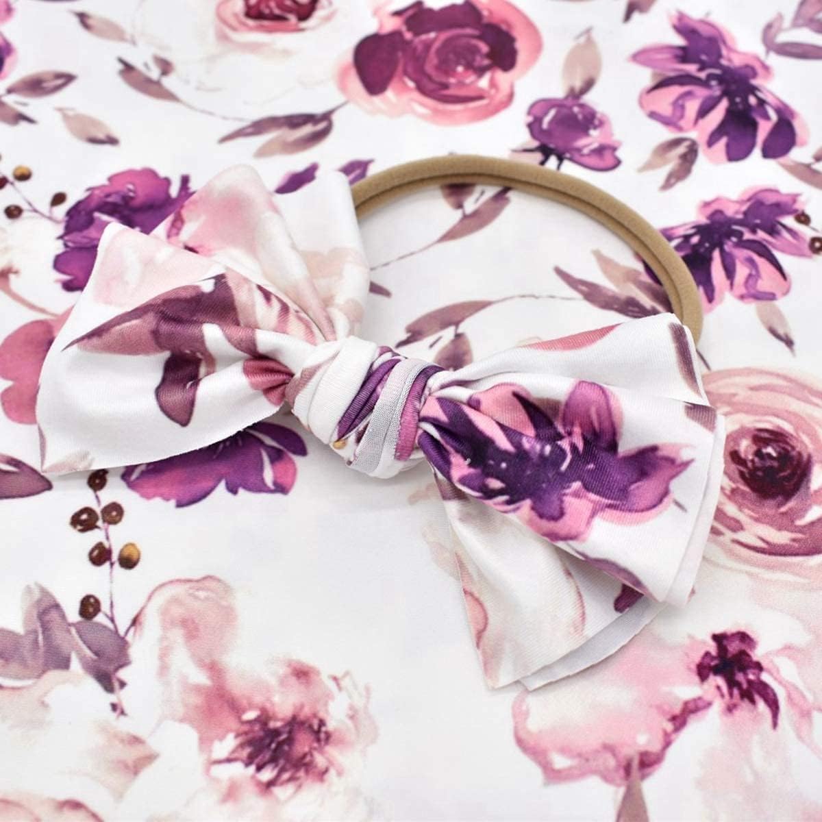 Baby Swaddle Blanket with Headband Set Purple Flowers