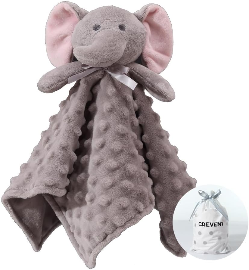 CREVENT Cozy Plush Baby Security Blanket Grey Elephant