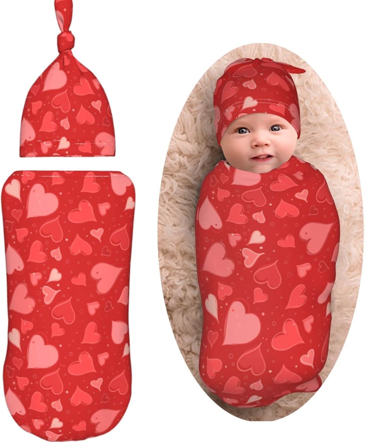AuHomea 2Pcs Valentine Swaddle Blanket for Newborns and Toddlers