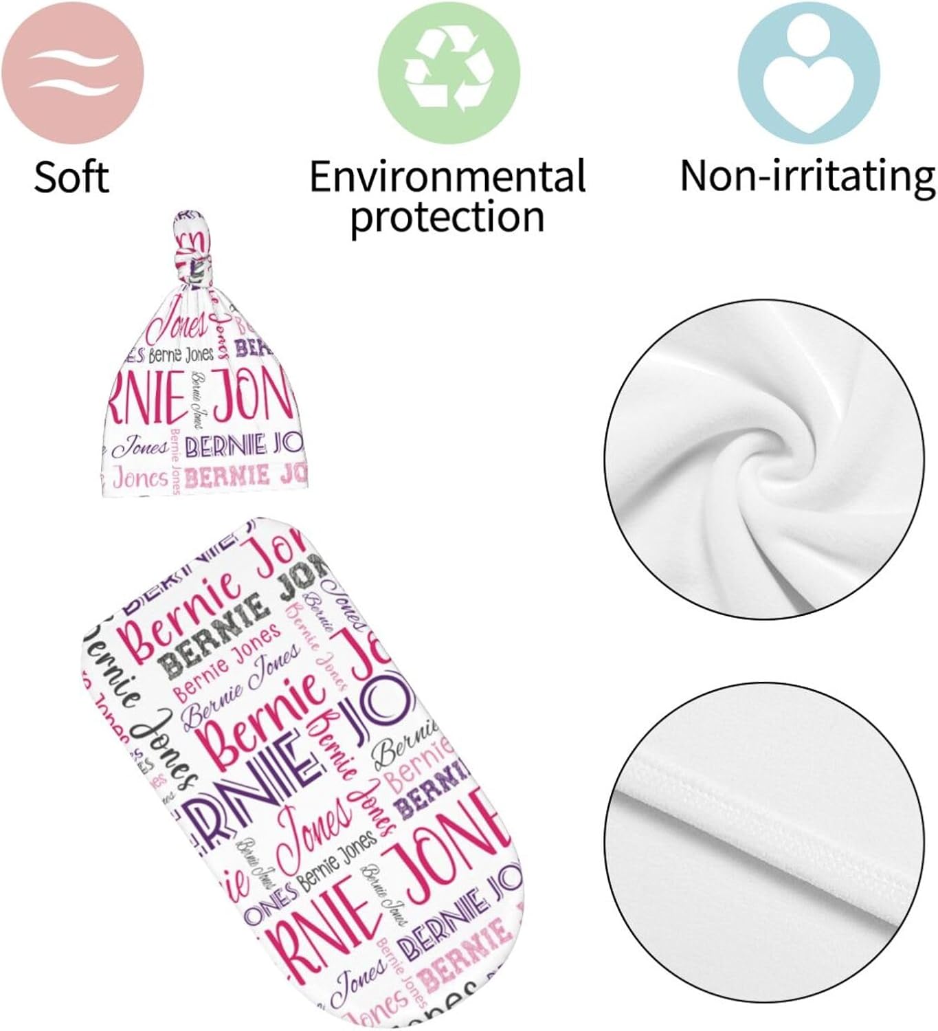 Personalized Baby Swaddle Set with Name Hat
