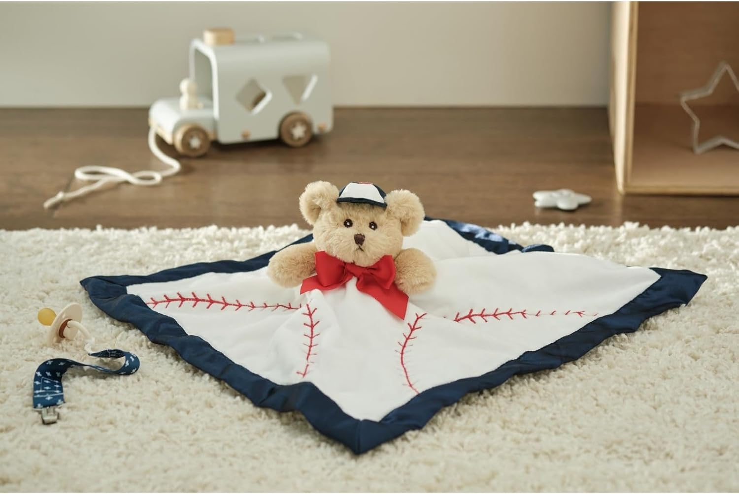 Bearington Collection Lil Slugger Baseball Lovey Blanket - 15 Inches Plush Satin