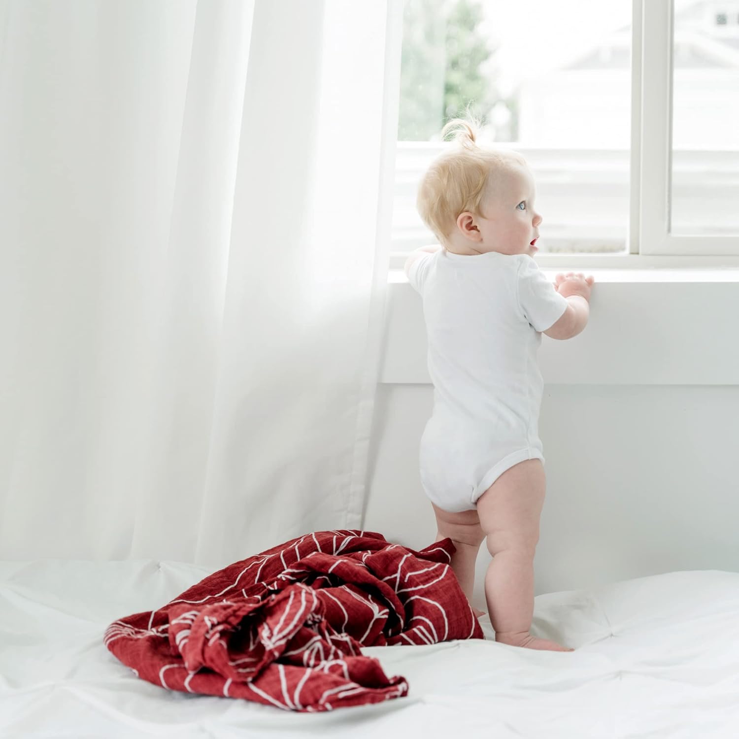 Goobie Baby Organic Muslin Swaddle Blanket - 47x47 Inches Soft Breathable Foliage Print