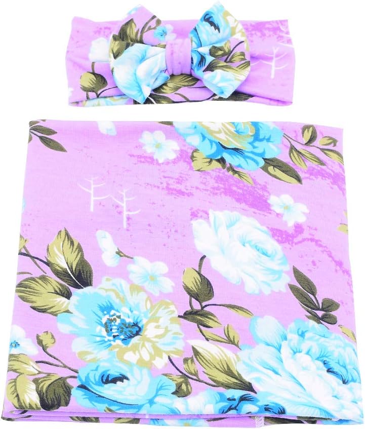 Galabloomer Newborn Baby Swaddle Blanket and Bow Set