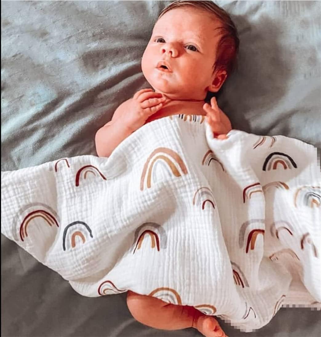 CHUNGEL Boho Rainbow Baby Blanket 40x47 Gender Neutral Tassel Muslin with Fringe