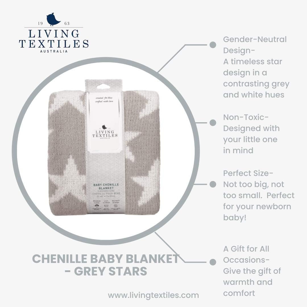 Living Textiles Grey Stars Chenille Baby Blanket Reversible
