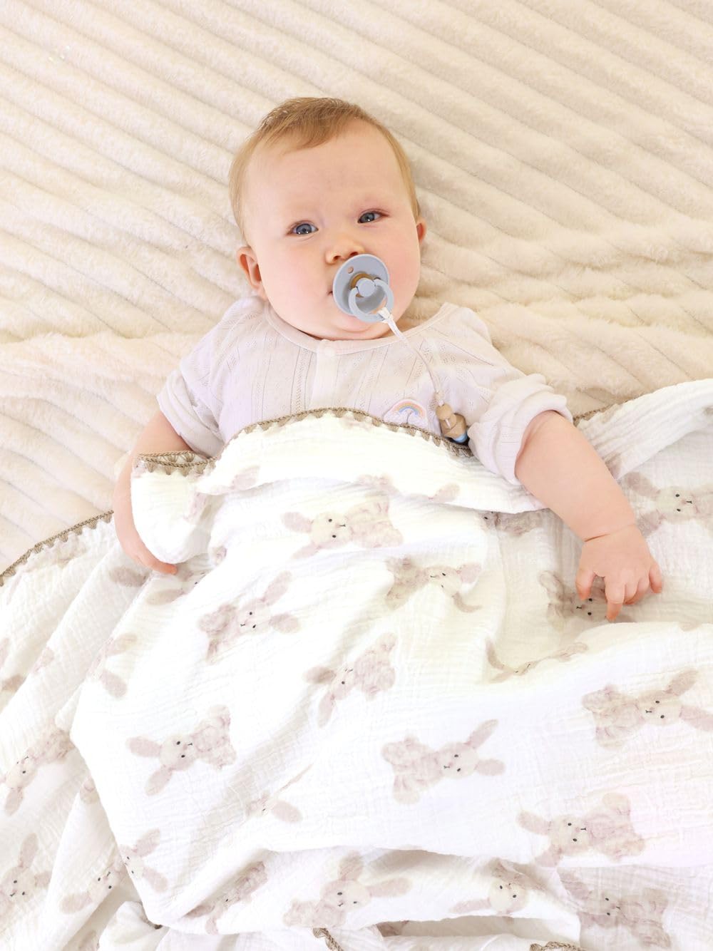 Gunnaicat Double Layered Cotton Baby Blanket Bunny 40x40 Inch Swaddling