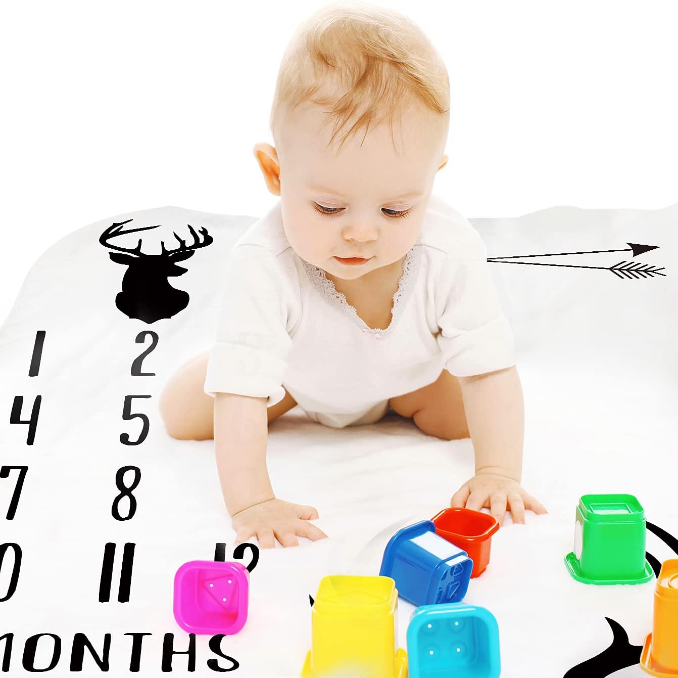 Tebaby Baby Milestone Blanket Deer Neutral 51x40