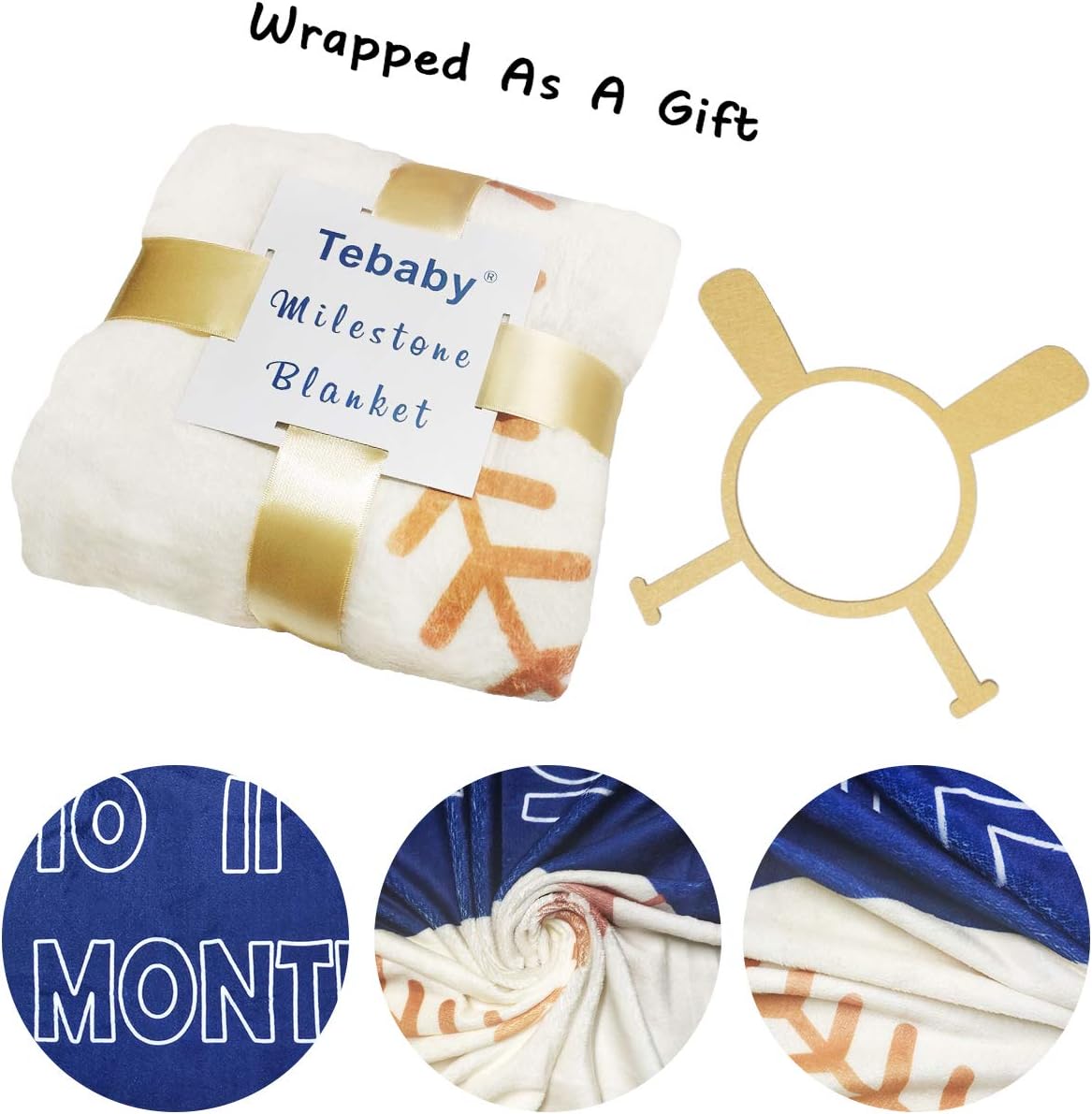 Tebaby Baby Milestone Blanket - 51x40 Inch Unisex Neutral Personalized Growth Chart