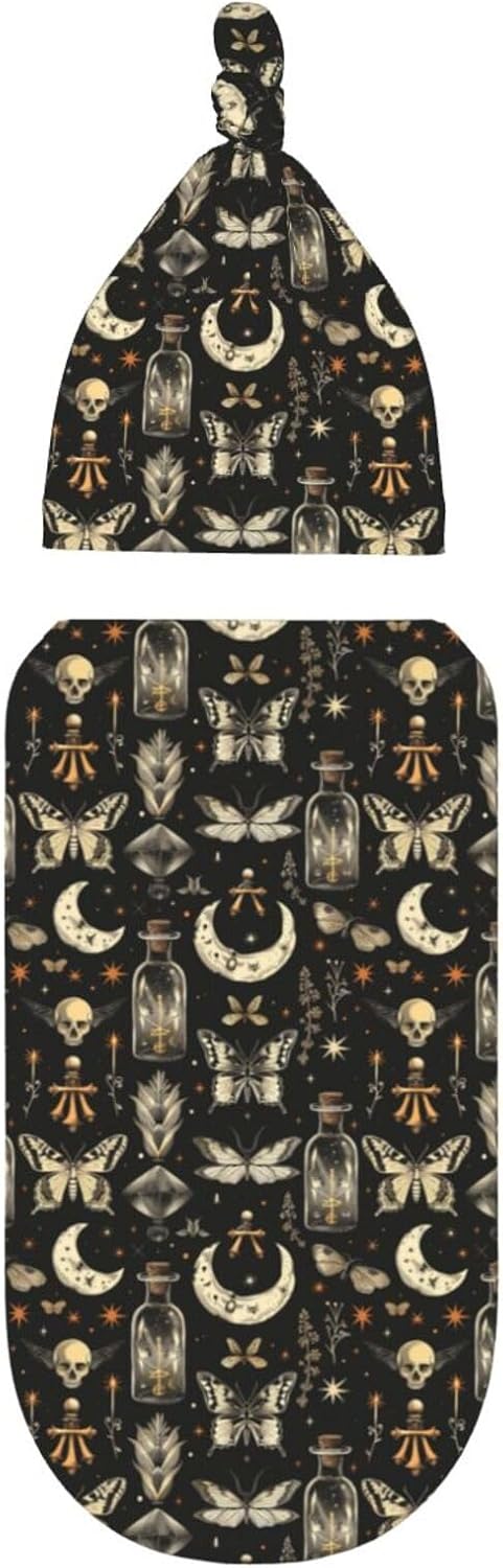 Muishi Moths and Moons Swaddle Blanket and Hat Set