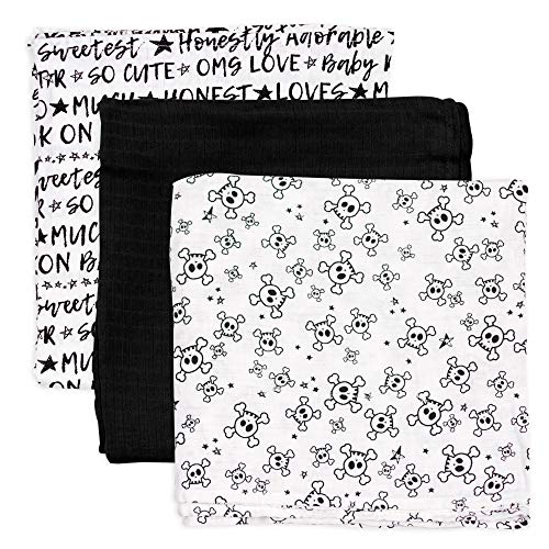 HonestBaby 3-Pack Organic Cotton Swaddle Blankets with Tossed Skulls Design