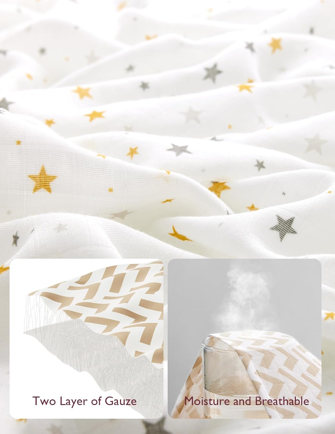 Momcozy Muslin Swaddle Blankets 4 Pack Neutral Star Print
