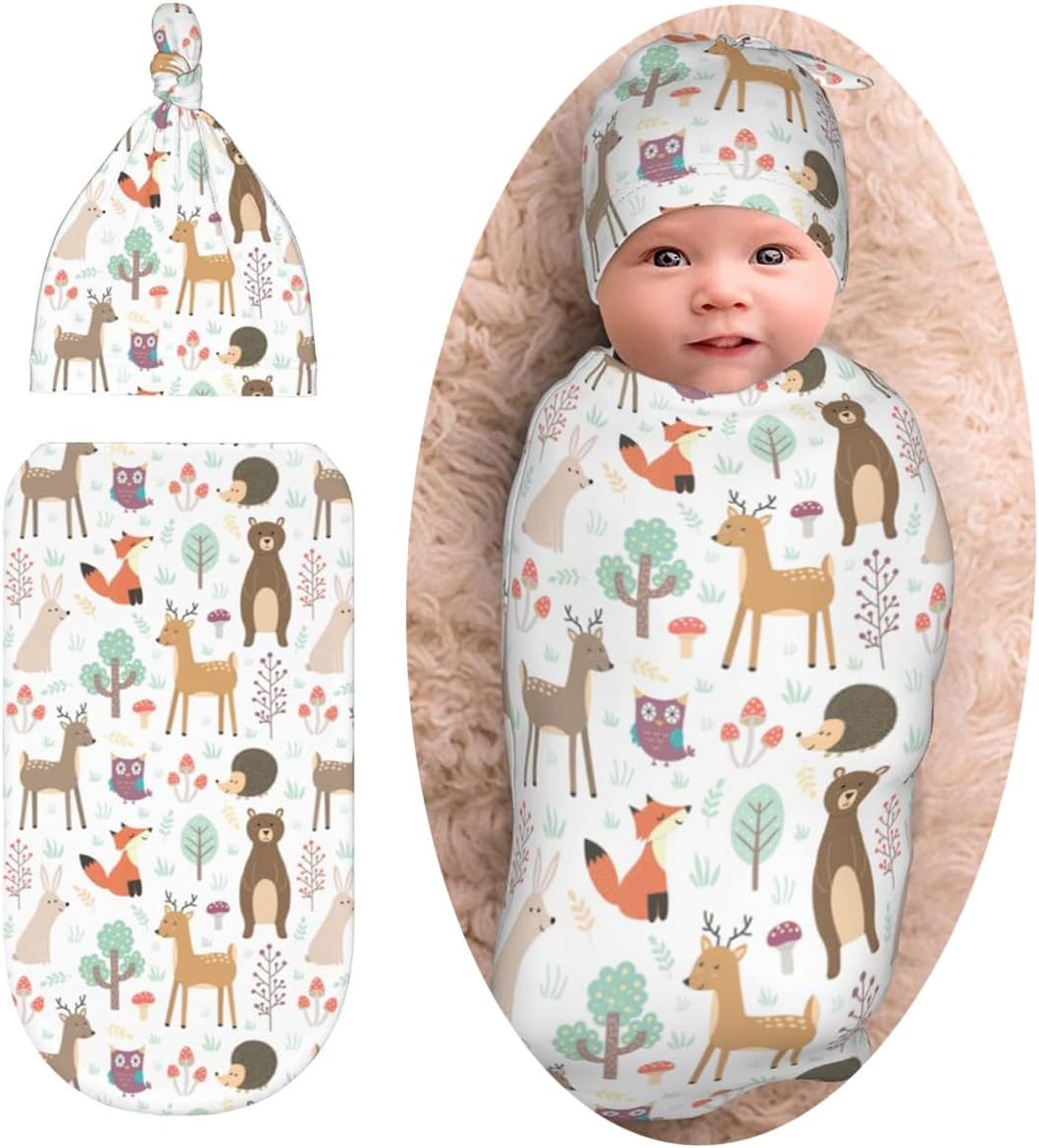 Sozzjile Deer Swaddle Blanket with Beanie Set for Newborn