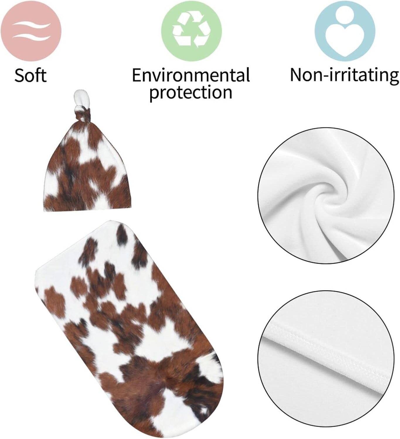 Brown Cow Print Swaddle Blanket with Hat for Newborns