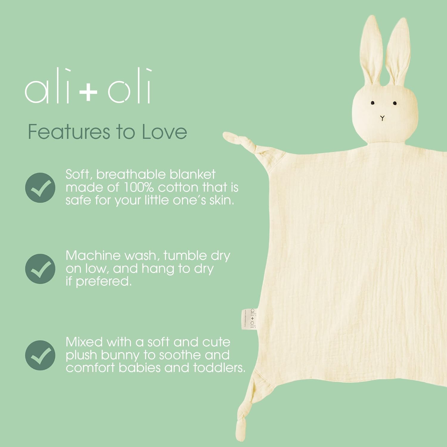 AliOli Cuddle Bunny Security Blanket - Soft Cotton