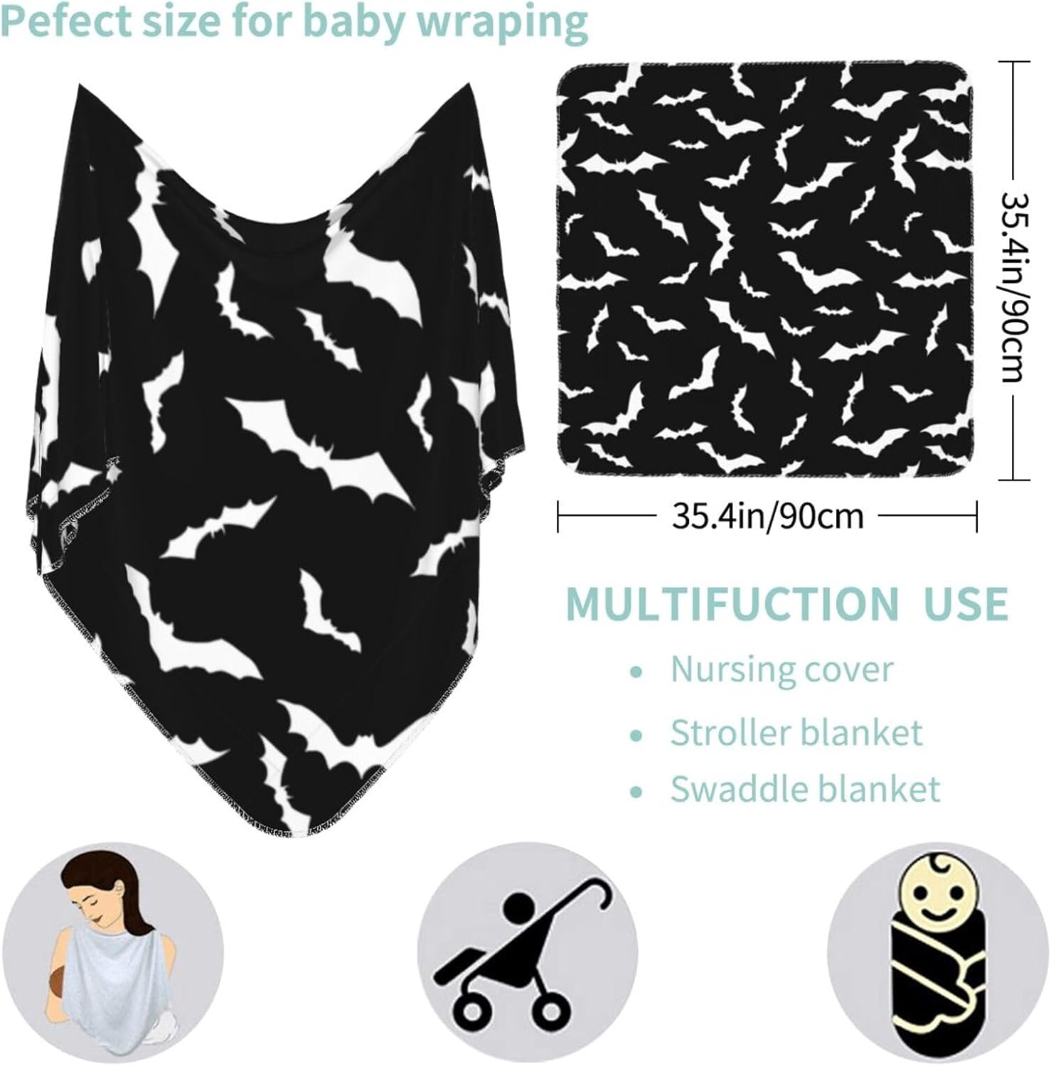 Halloween Bat Swaddling Blanket for Newborns