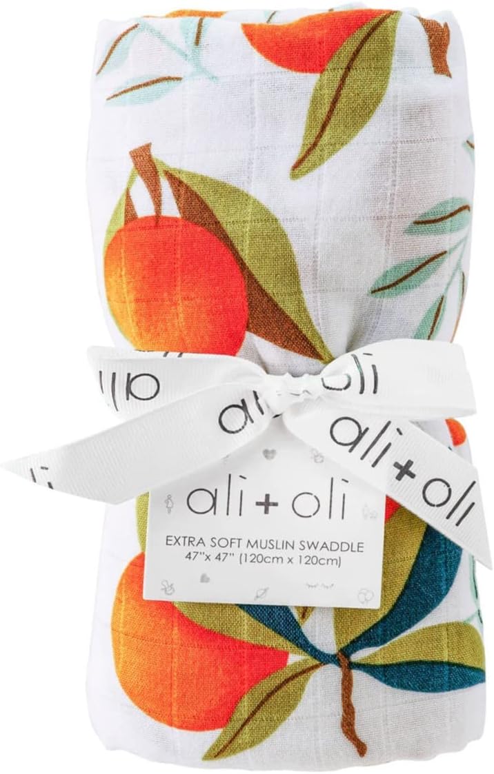 AliOli Muslin Swaddle Blanket Large 47x47 Tangerine