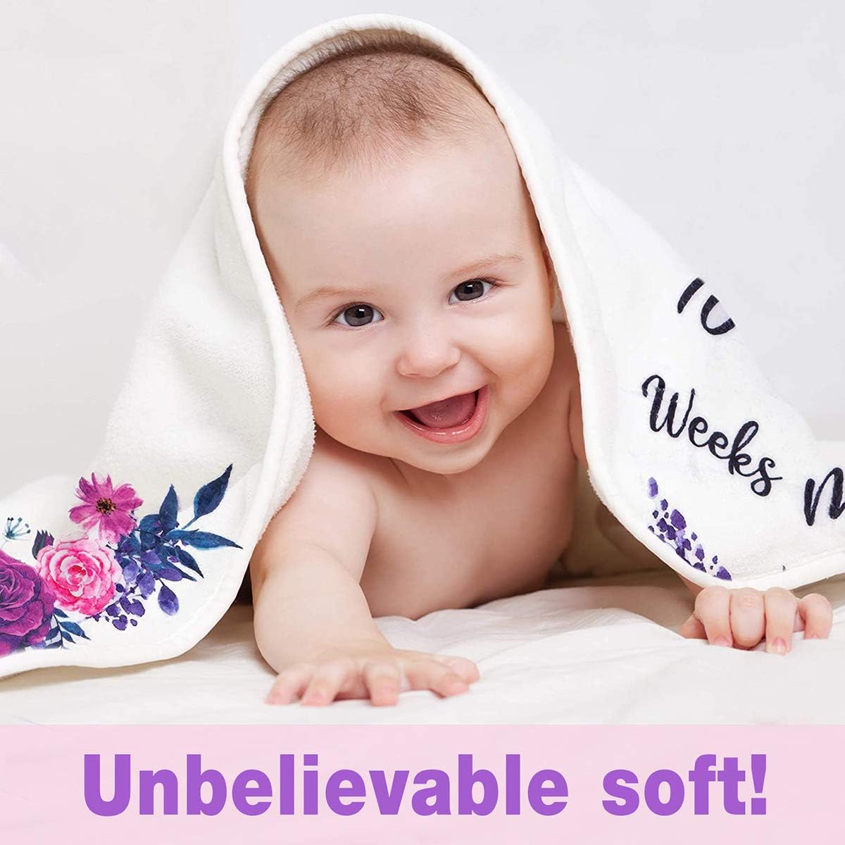 PHMOJEN Baby Milestone Blanket with 4 Frames and Headband