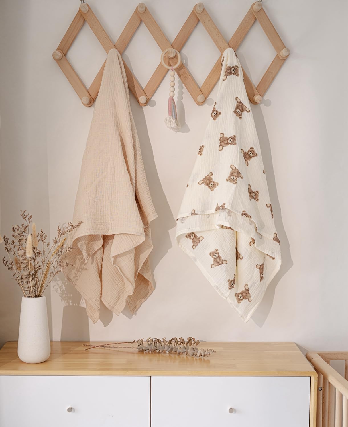 Little Jump 2-Pack Muslin Swaddle Blankets - Boho Teddy Bear Design