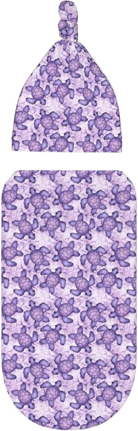 Muishi Purple Sea Turtle Swaddle Blanket Hat Set