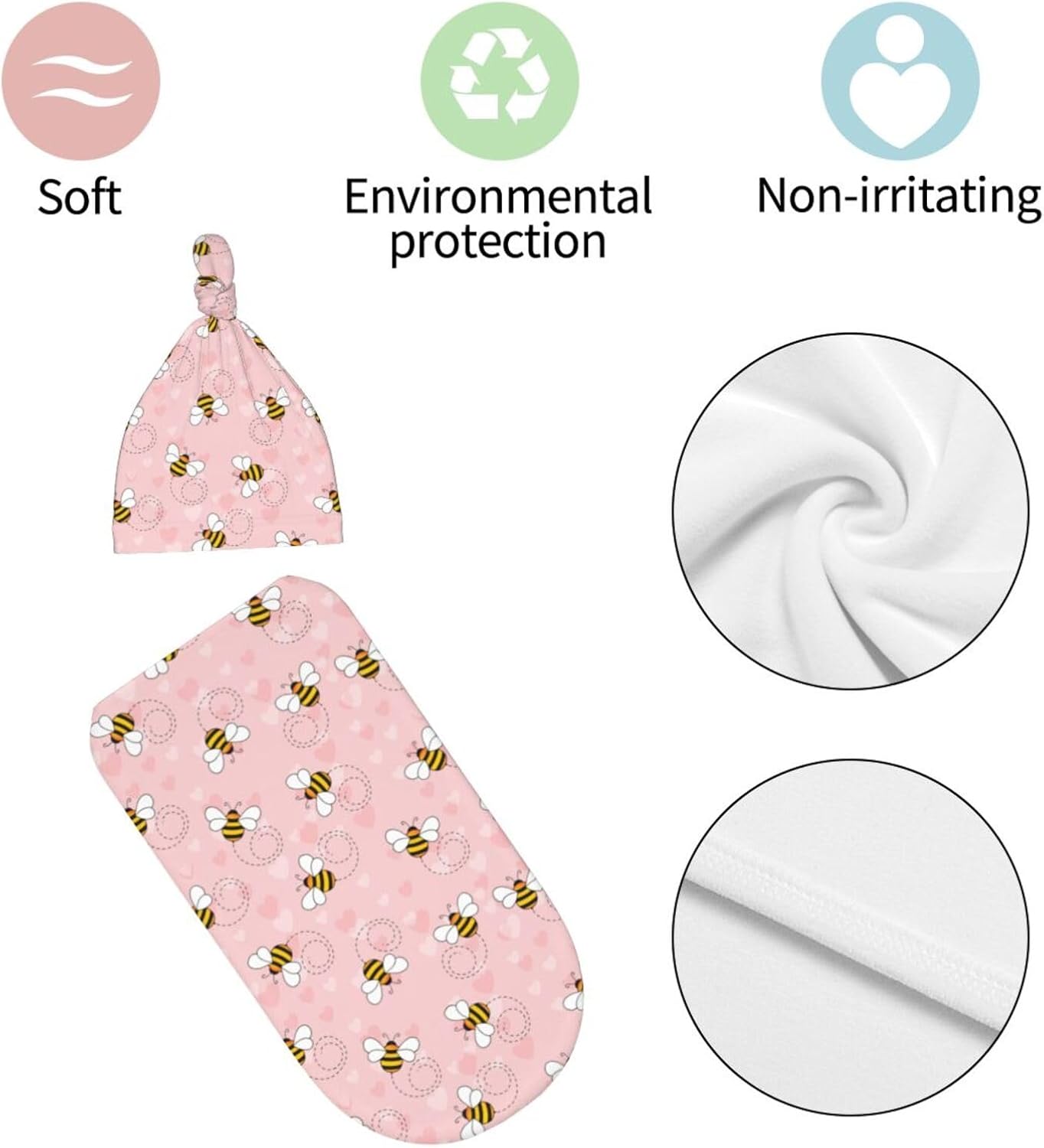 Sozzjile Cute Bee Swaddle Blanket Beanie Set for Newborn