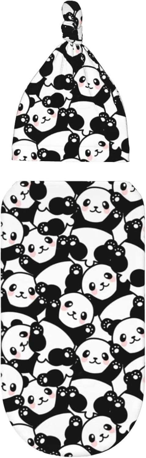 Osvbs Panda Baby Swaddle Blanket Beanie Set