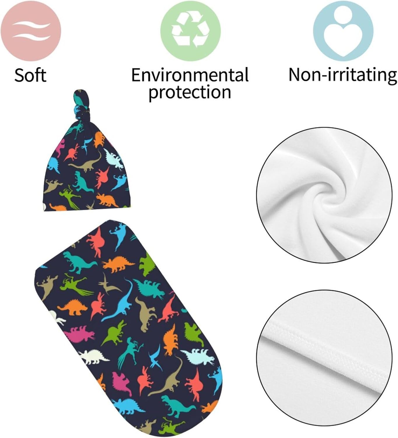 WELBB Dinosaur Swaddle Blanket Beanie Set for Newborns