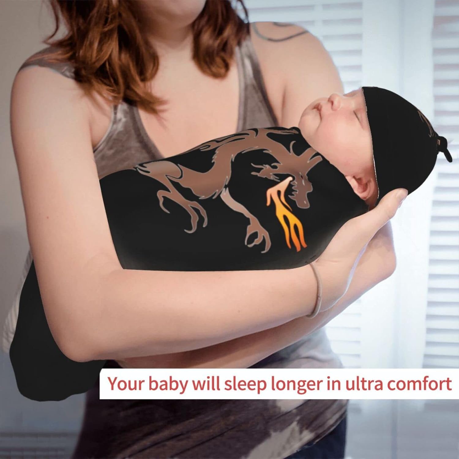 AuHomea Fire Angry Dragon Swaddle Blanket with Beanie Hat 1