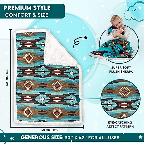 TrailCrest Teal Aztec Sherpa Fleece Baby Blanket