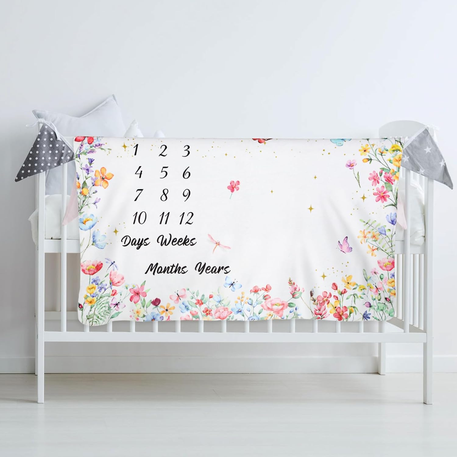 Nuanchu Wildflower Baby Milestone Blanket 60 x 40 Soft Fleece