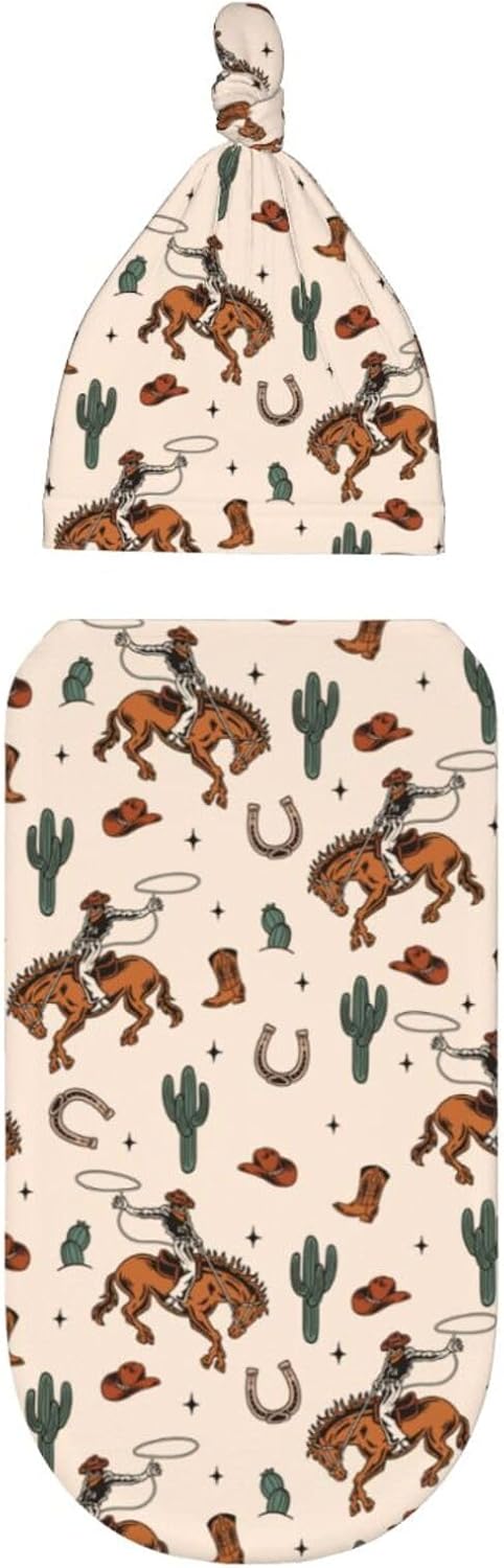 Sozzjile Western Baby Swaddle Blanket with Beanie Set