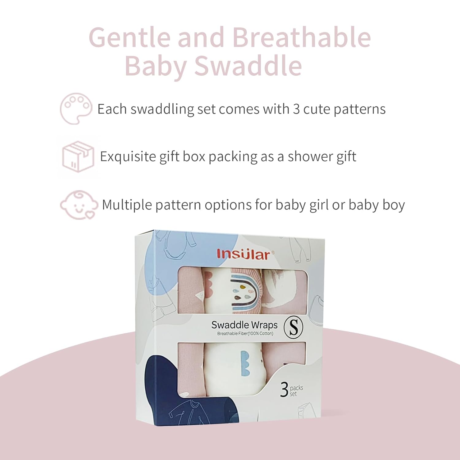 INSULAR Soft Cotton Swaddling Blankets 3 Pack