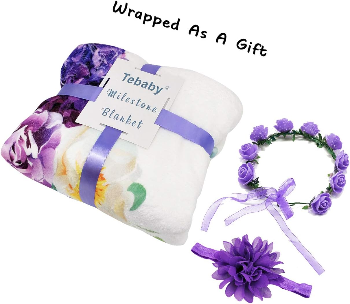 Tebaby Baby Monthly Milestone Blanket with Wreath Headband