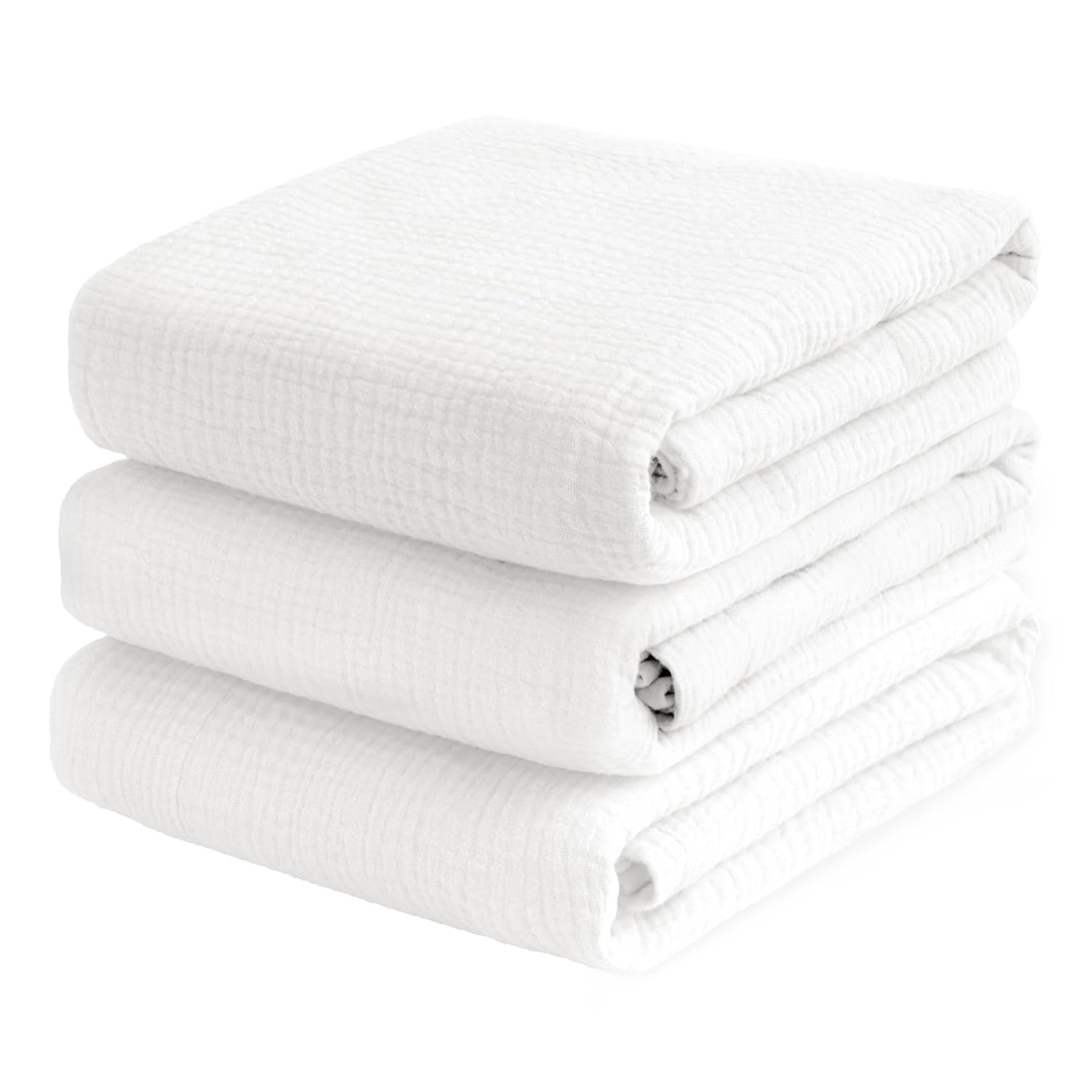 Breebleep Muslin Swaddle Blankets - 3 Pack White 47x47 Inch