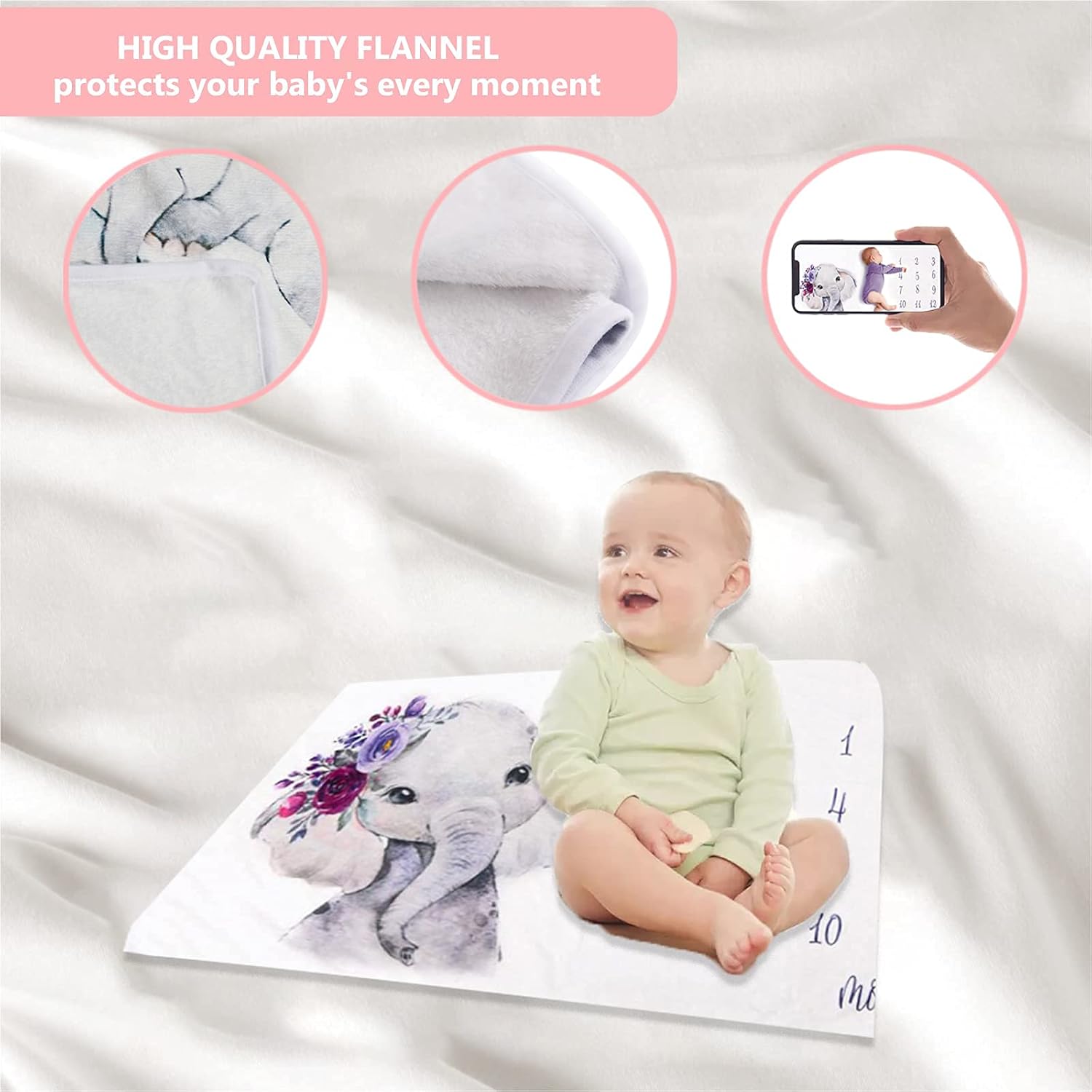 Apone Fatu Elephant Newborn Milestone Blanket