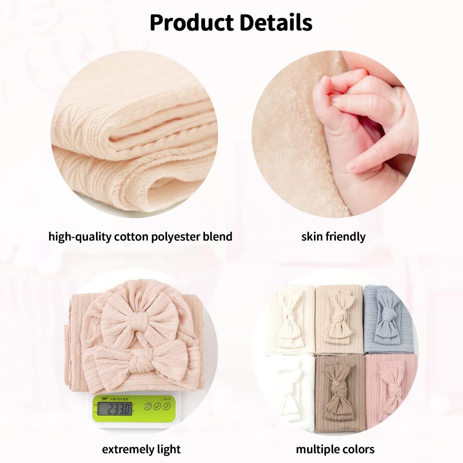 Golener Baby Swaddle Set - Swaddling Blankets Bow Hat Headband Birth Cards