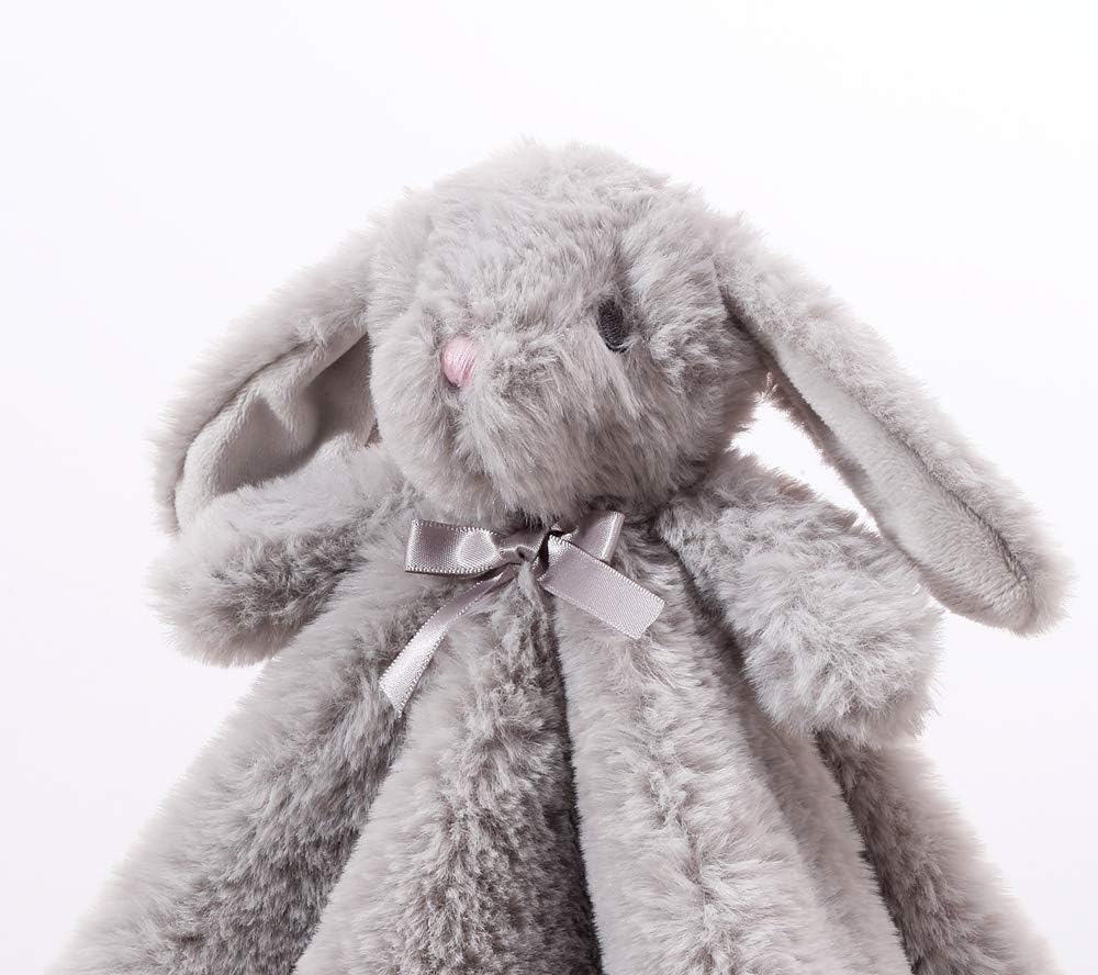 CREVENT Cozy Plush Baby Security Blanket with Grey Bunny Face